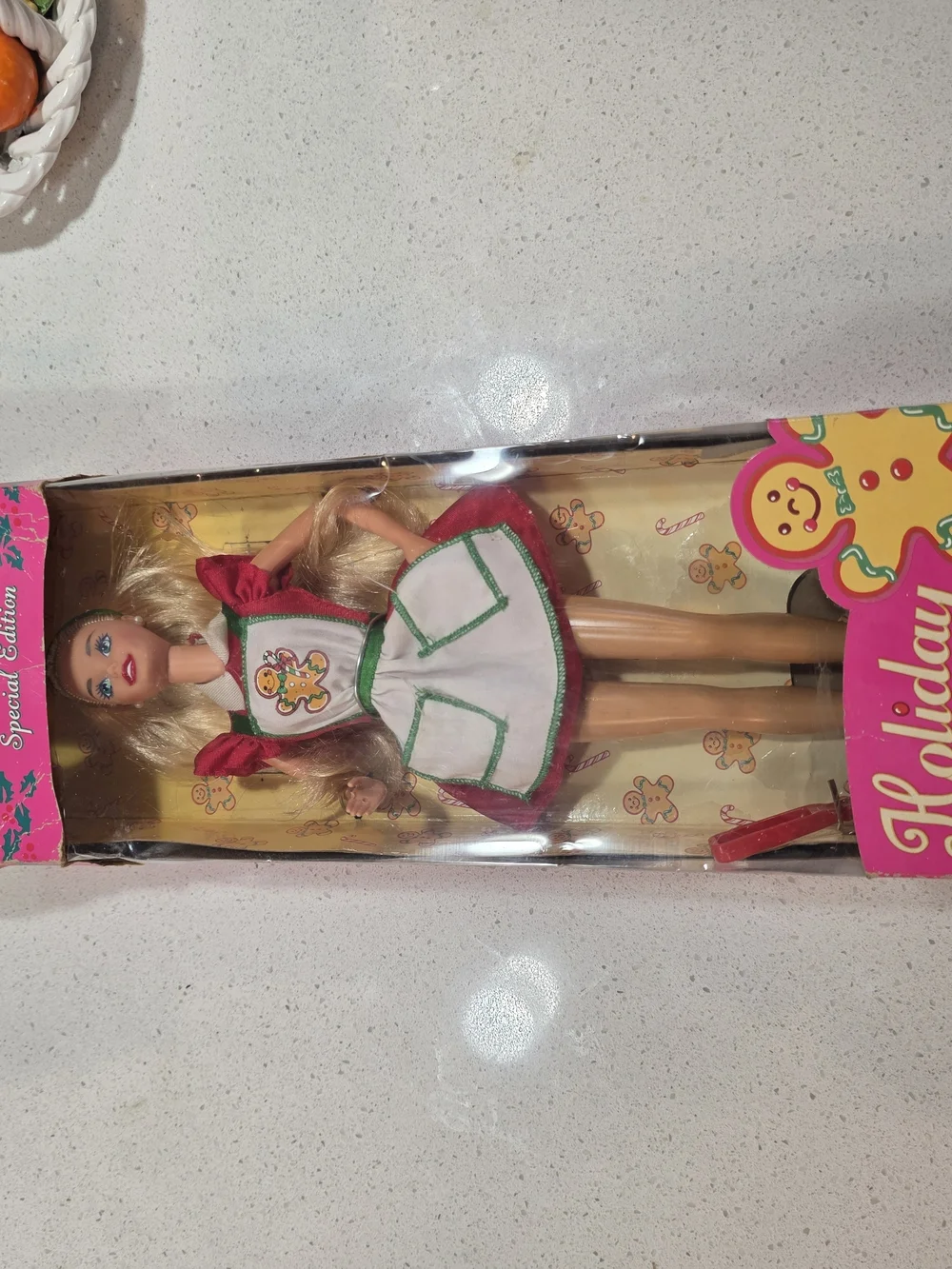 Holiday Gingerbread Dress Doll - Blonde in White & Red Outfit